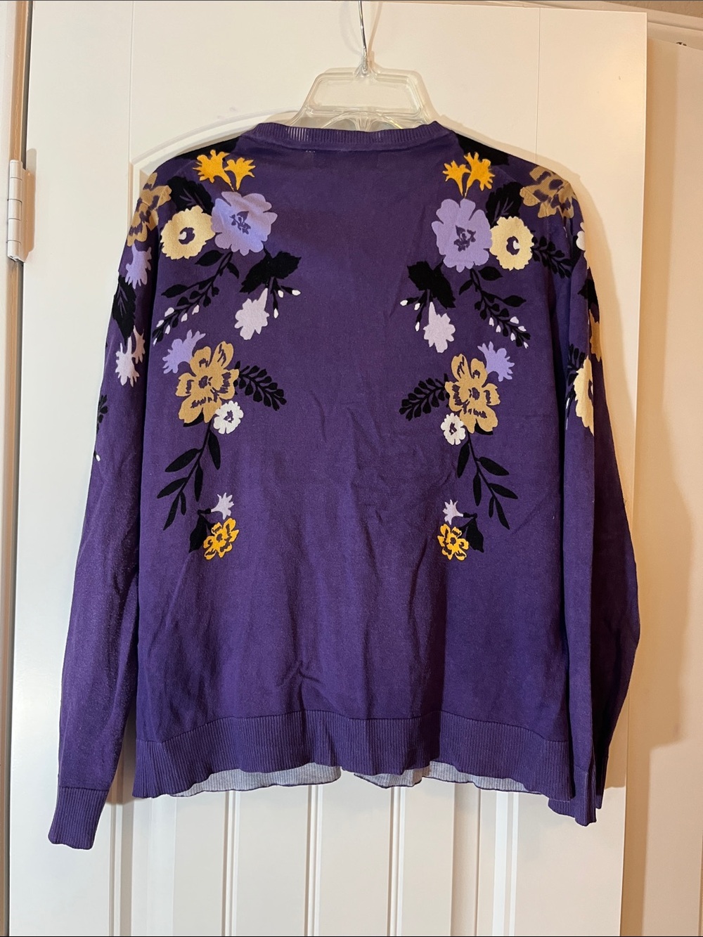 Karen Scott Purple Floral Button-Front Cardigan Sweater - Picture 7 of 10
